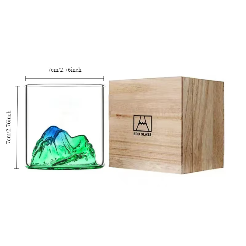 Verre à whisky de montagne 3D japonais, glacier à l'ancienne, verres à whisky, boîte-cadeau en bois,