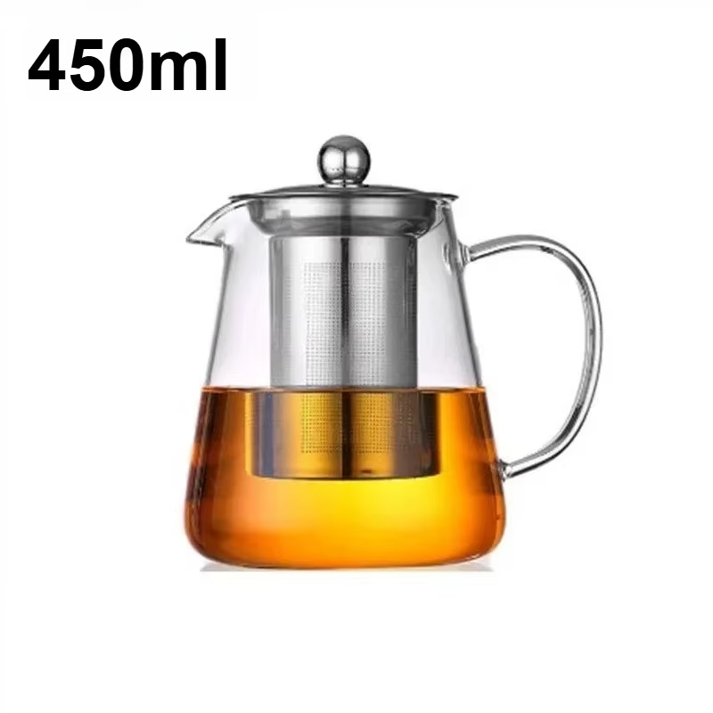 Théière en verre borosilicate résistant à la chaleur, avec infuseur amovible, pour faire bouillir de