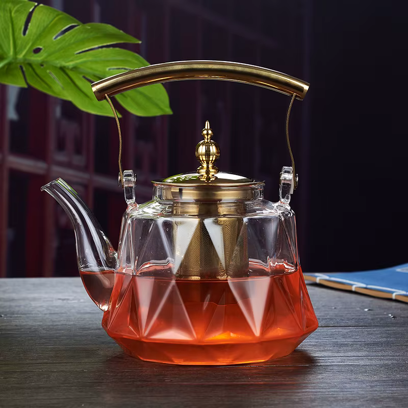 Théière en verre 1L avec infuseur amovible, théière transparente filtrée à la vapeur en verre résist