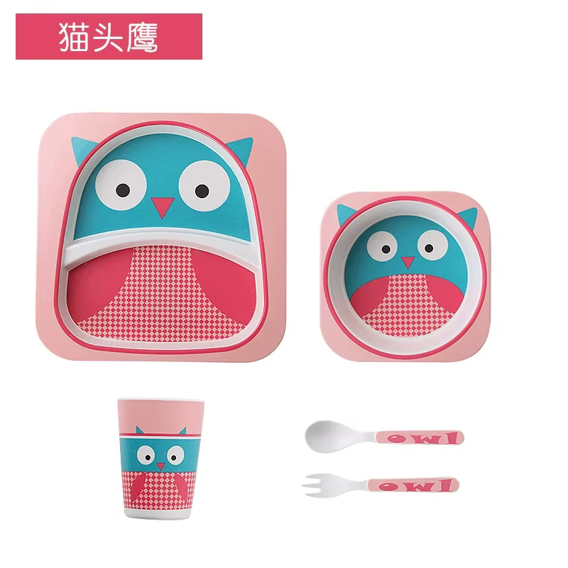 Ensemble de vaisselle pour enfants en fibre de bambou, 5 pièces, assiette de dessin animé pour la ma