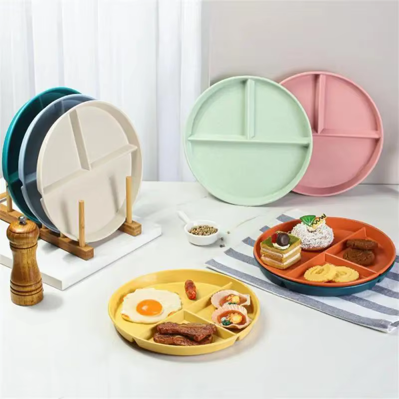 Assiettes rondes réutilisables pour adultes, vaisselle de cuisine sûre, assiettes à portions, 3 comp