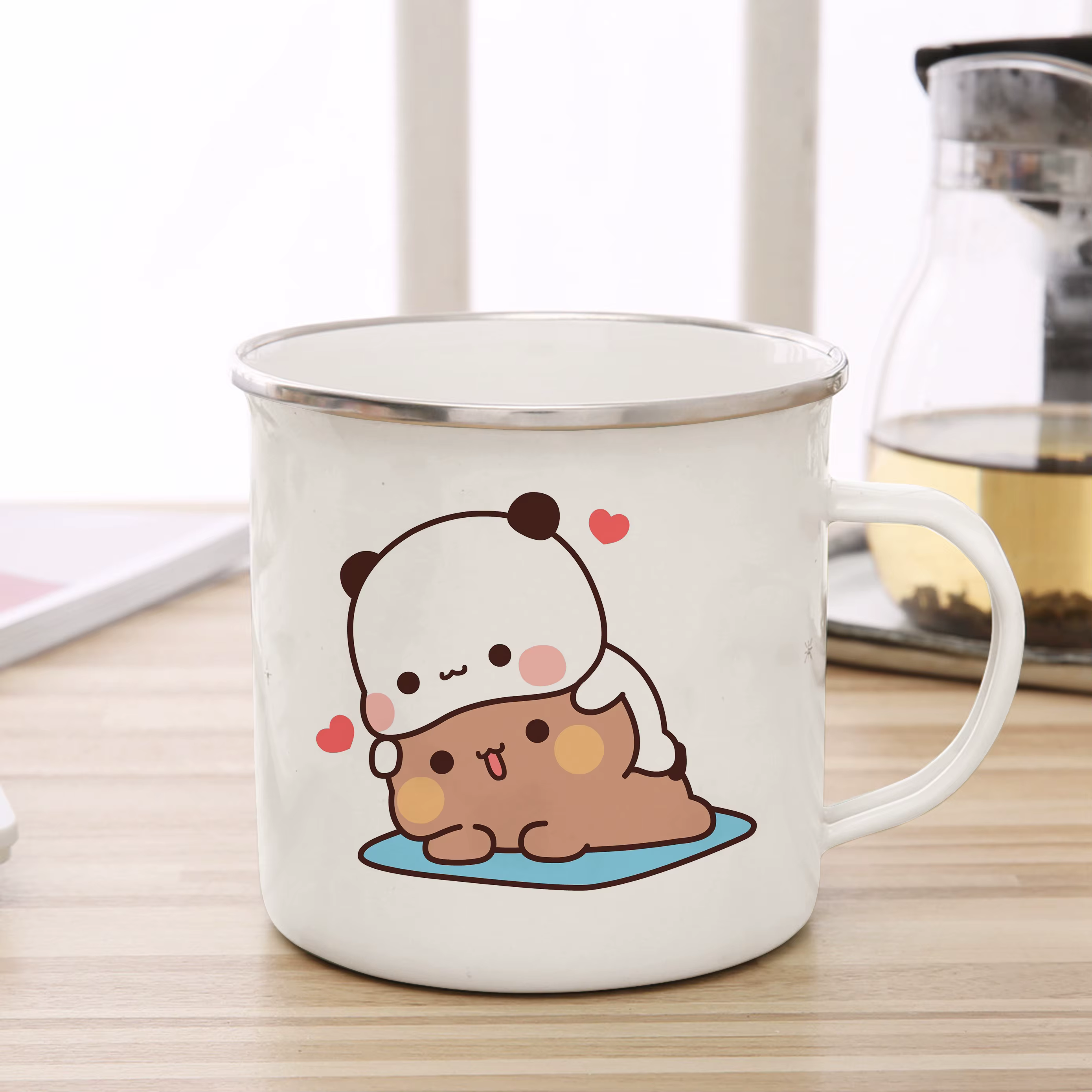 Dessin animé lait moka ours seins et Doodle émail tasse café thé tasse mignon Animal petit déjeuner