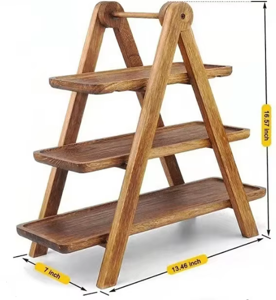 Plateau de service à 3 niveaux, plateau à plusieurs niveaux en bois, décor, support à gâteaux, plate