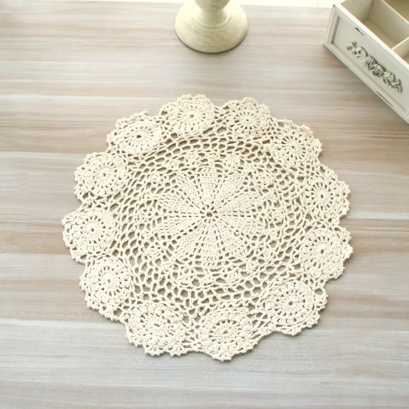Napperon rond crocheté à la main en coton Vintage, napperon décoratif en dentelle pour Table de mari
