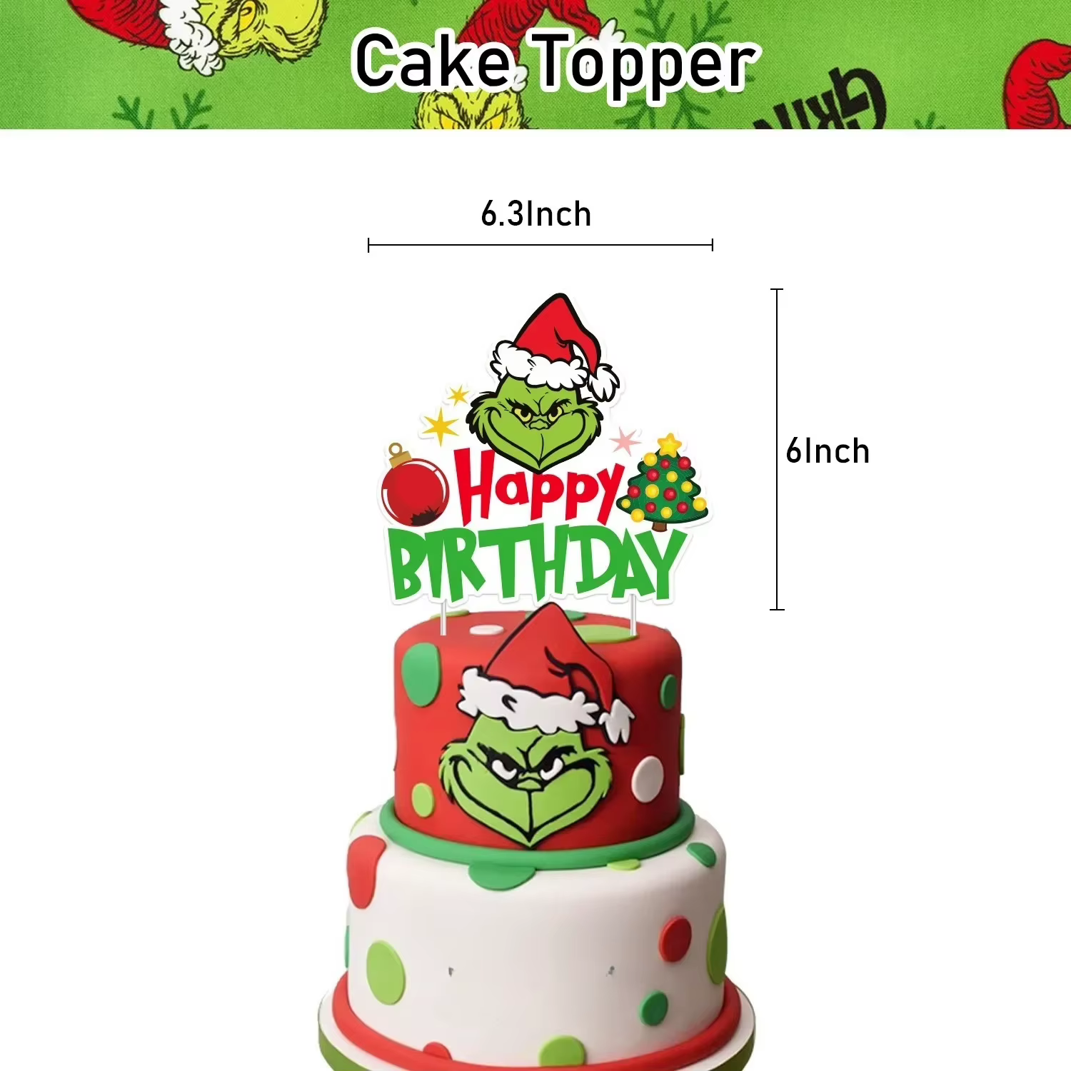 Vaisselle de fête d'anniversaire Grinch de noël, bannière jetable, garniture de gâteau, drapeau susp