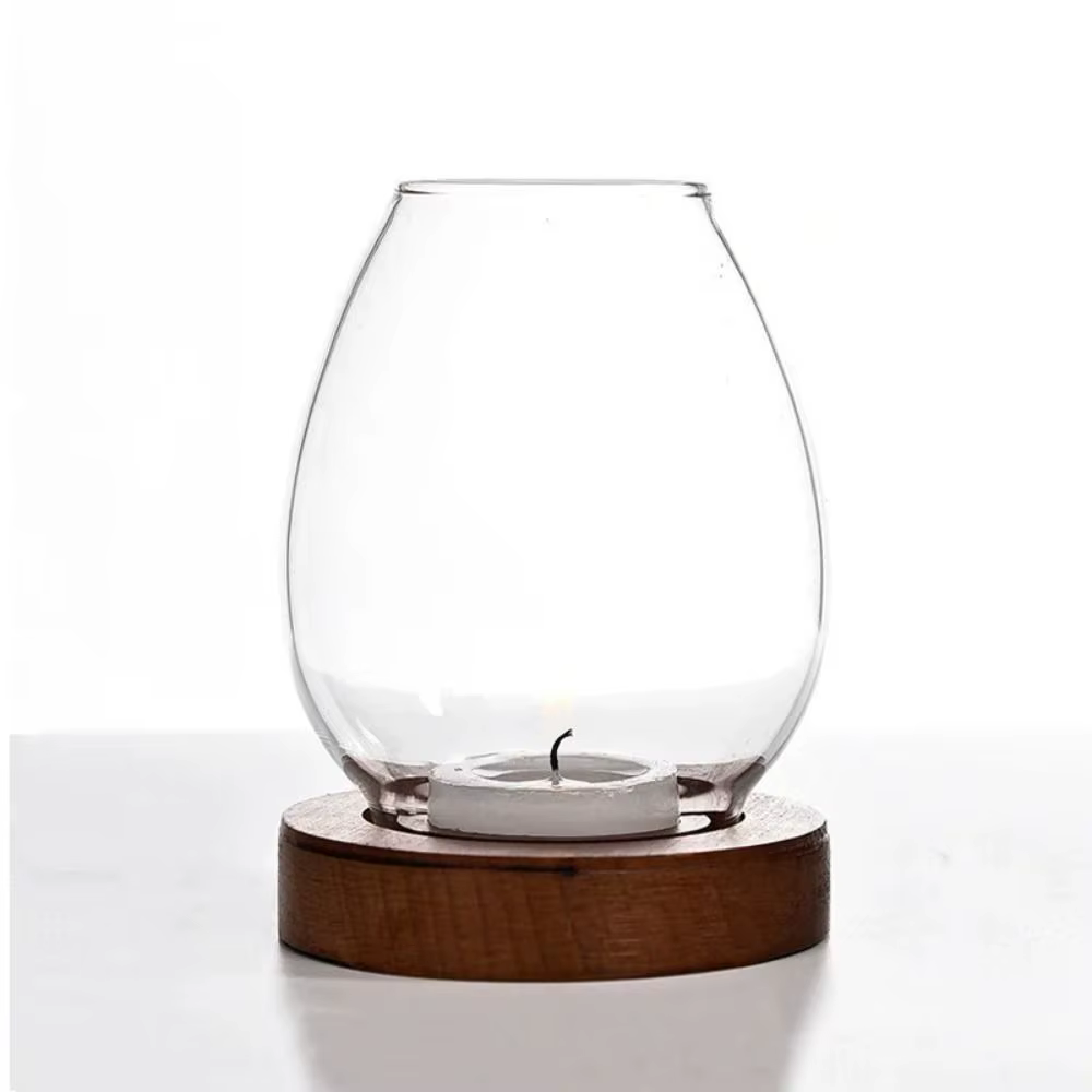 Bougeoirs en verre avec couvercle de tasse rond avec Base en bois bougeoirs décor à la maison orneme