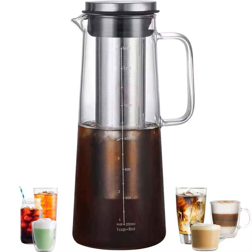Leeseph Cafetière glacée hermétique à froid et infuseur à thé - Carafe en verre 1,0 L / 34 oz avec f