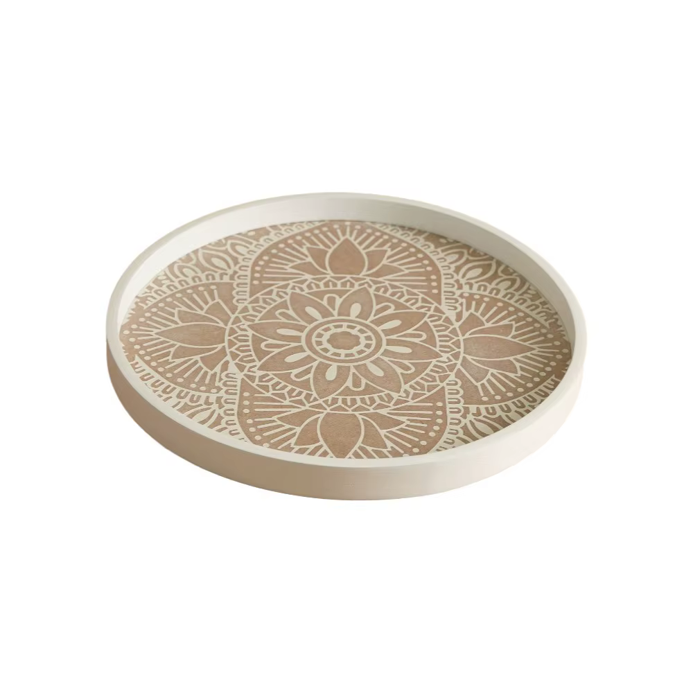 Plateau de service rond en bois vintage, décoratif, peu encombrant, grande capacité, pour aliments e
