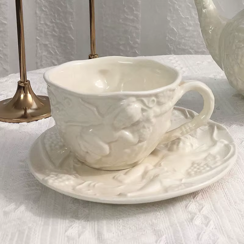Tasse à café d'angle anglais, soucoupe, théière, ensemble Vintage de luxe, Style palais européen, De