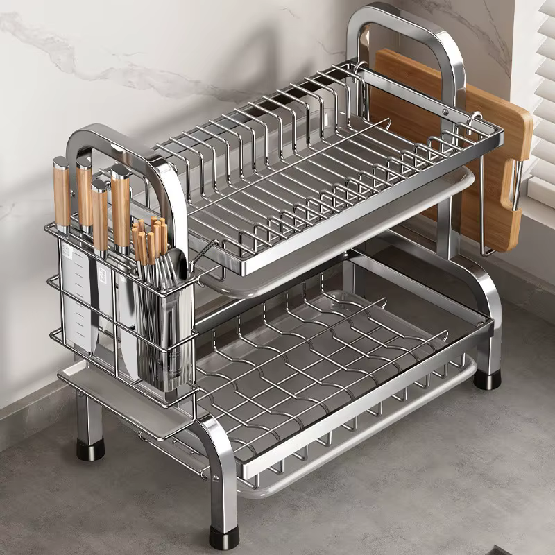 Égouttoir à vaisselle compact pour cuisine, grand égouttoir à vaisselle antirouille avec porte-usten