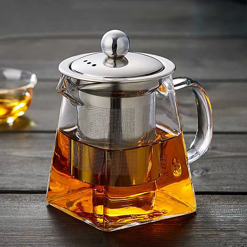 Théière en verre résistant à la chaleur avec infuseur à thé en acier inoxydable, filtre, bouilloire