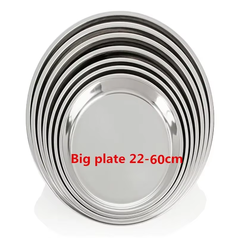 Assiettes de chargeur de plat épais et rond, acier inoxydable, argent exquis, service, escalade, gât