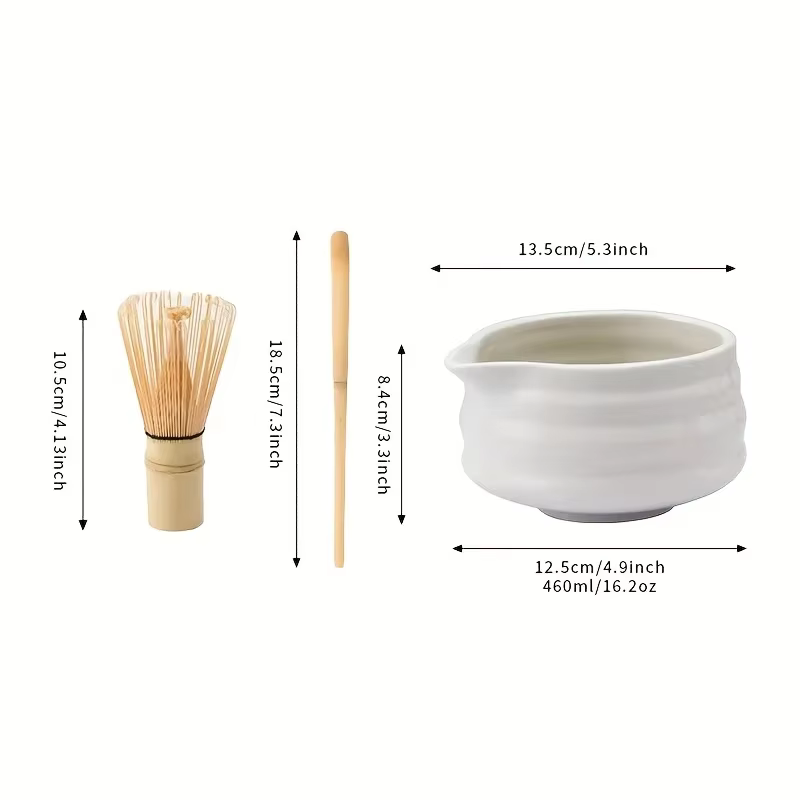 1 ensemble d'ensemble Matcha japonais, bouche blanche avec bol Matcha et fouet Matchas, service à th