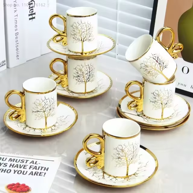 Tasse à café légère en céramique, 6 tasses, 6 soucoupes, luxe, européen, haut de gamme, exquise, bri