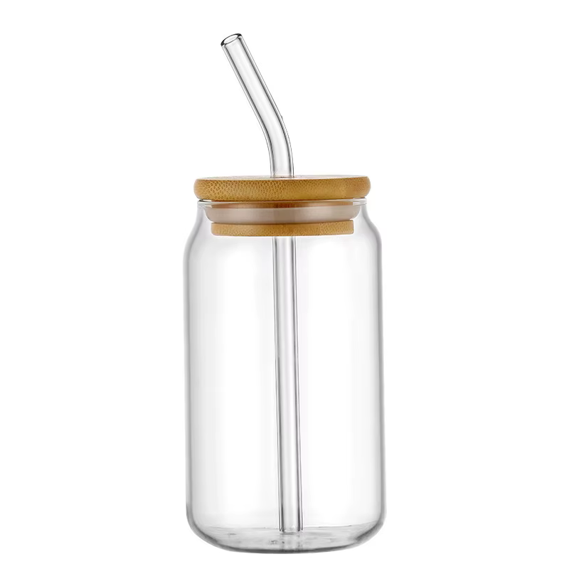 Tasse en verre en forme de boîte avec couvercle et paille, tasse transparente pour thé, jus et bière