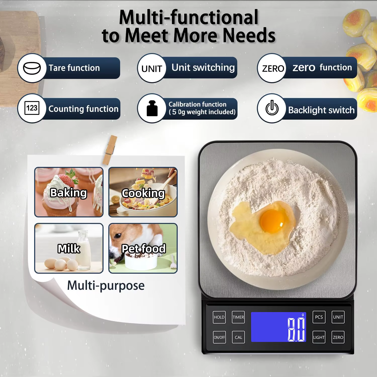 Balance de cuisine numérique étanche en acier inoxydable, haute précision, balance électronique pour