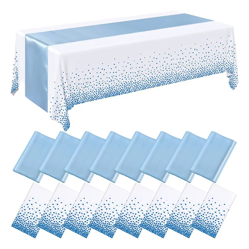 1 ensemble de nappes jetables en plastique et de chemins de table en satin à pois pour fête