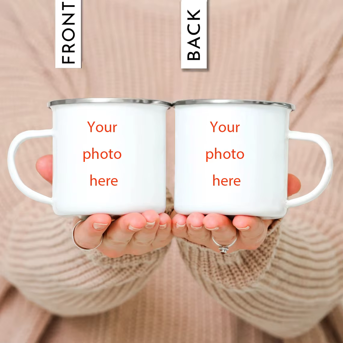 Impression de tasse en émail personnalisée avec photo et texte de LOGO, tasses d'eau de bureau, nom