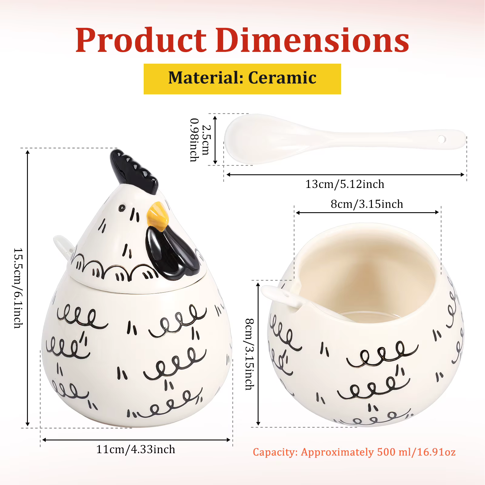 Salière en céramique en forme de poulet pour comptoir de cuisine, pour sel, café, sucre, épices et b