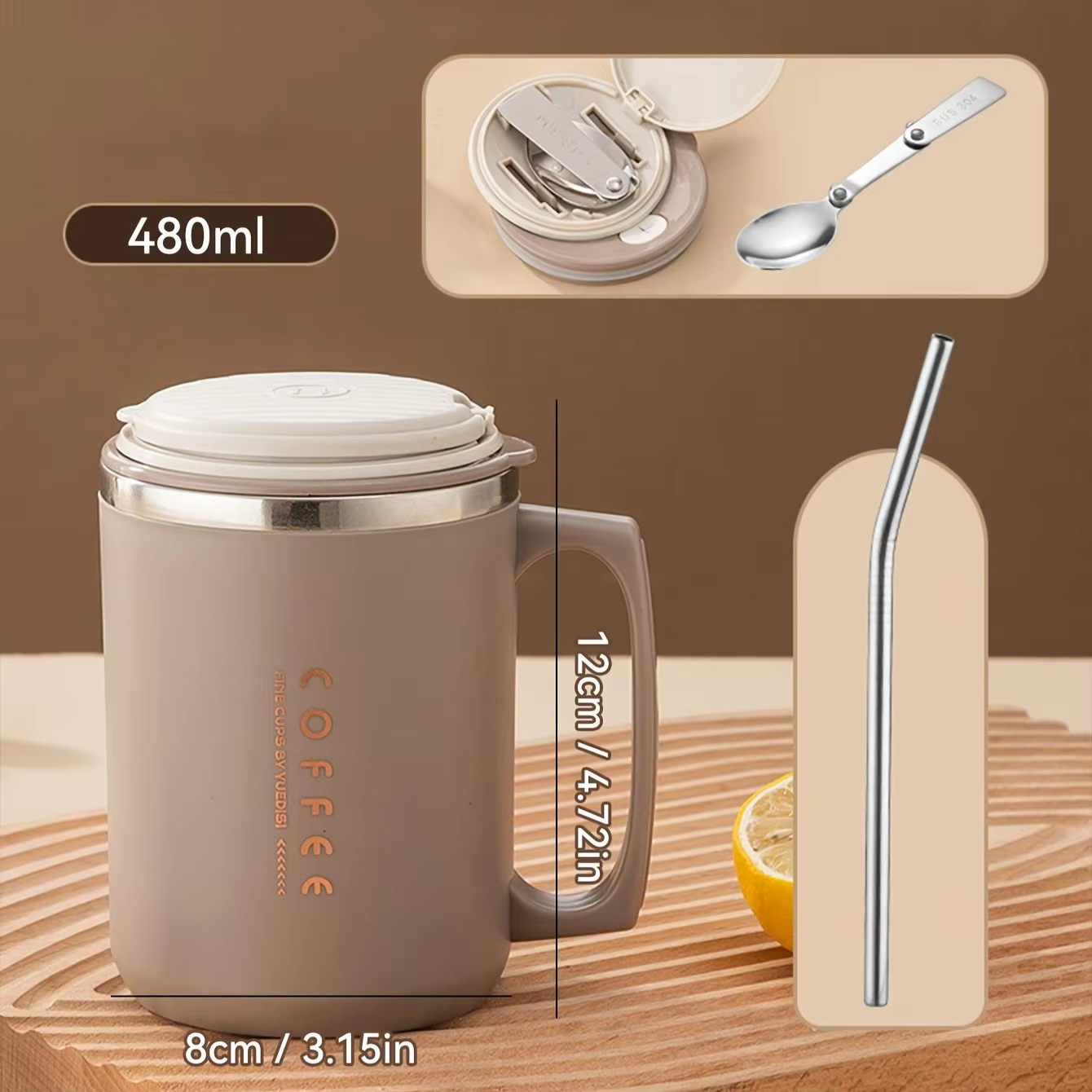 Mug de voyage isotherme avec poignée en acier inoxydable 304, gobelet thermique anti-fuite, bouteill