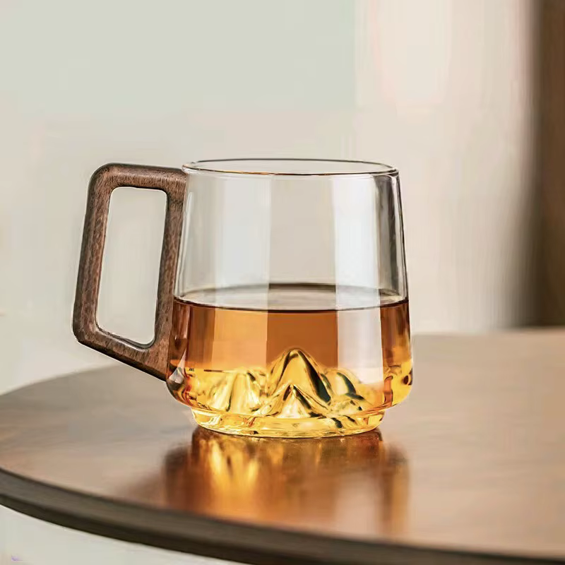 Tasse monocouche en verre et bois, tasse à thé Pyrex à haute teneur en borosilicate, grande capacité