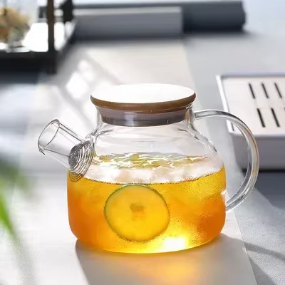 Théière en verre Borosilicate Transparent de 1,8 l, grande théière transparente résistante à la chal