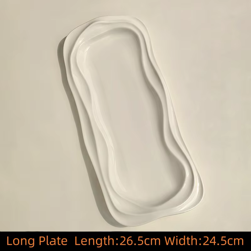 Assiettes ovales en céramique à motif ondulé français – Vaisselle de 12/10/8 pouces pour la maison, 