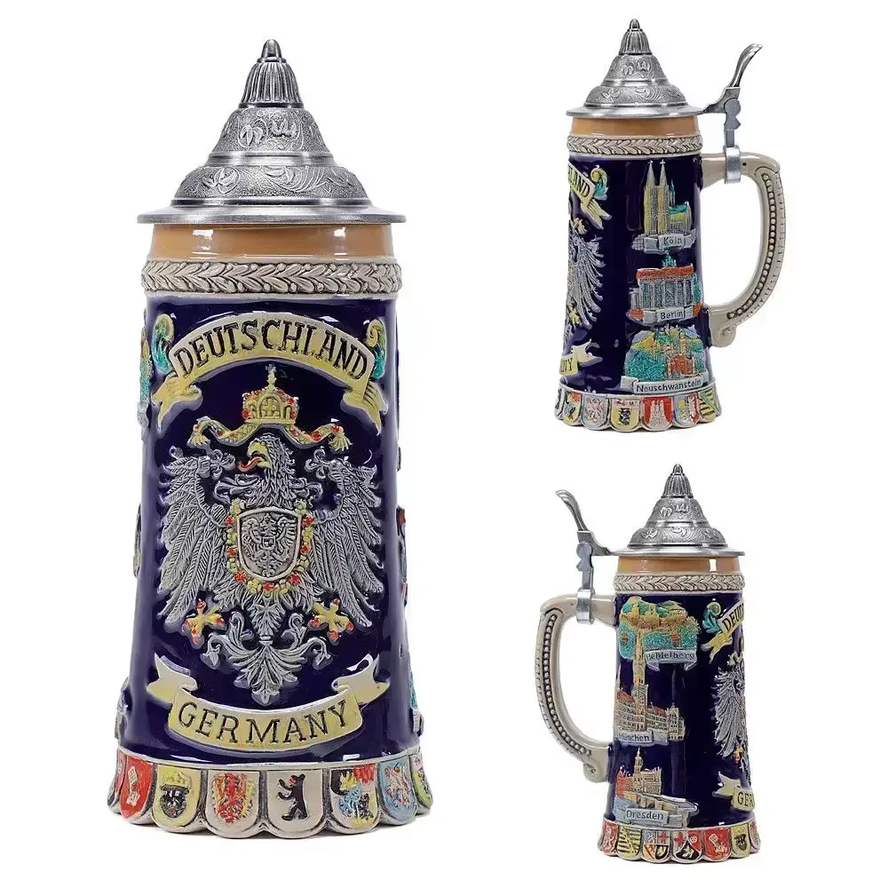 Tasse de bière allemande créative Stein 600ml grande capacité tasses de bière en céramique rétro tas