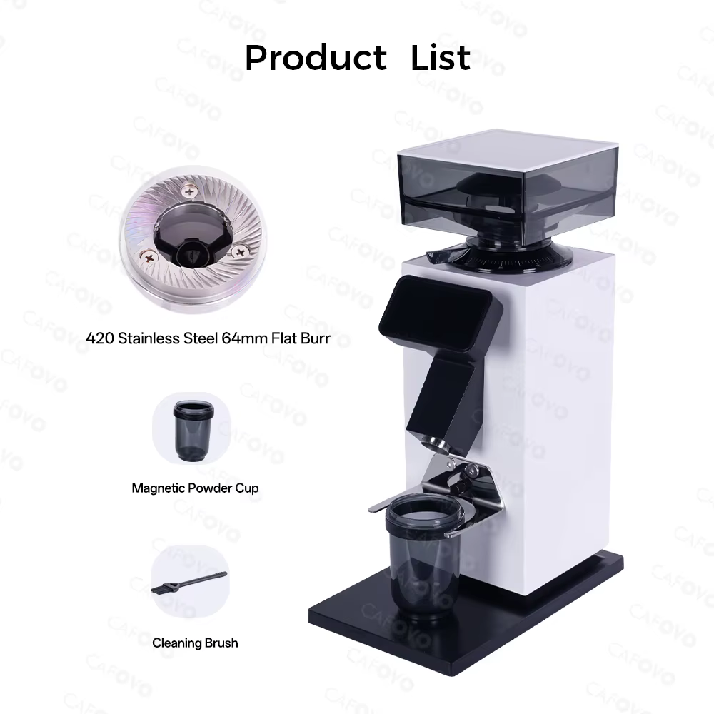 CAFOVO G964F broyeur de dosage à base de temps 64mm moulin à café à bavure plate Plasma antistatique