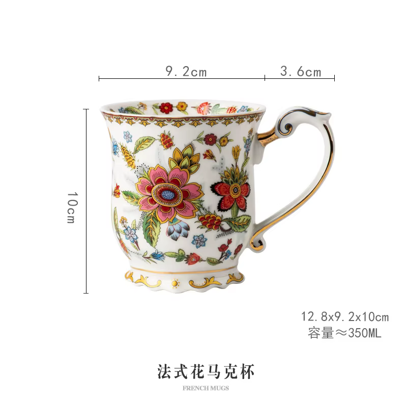 Tasse à café en porcelaine bleue et blanche française, tasse d'eau rétro en céramique, thé de l'aprè