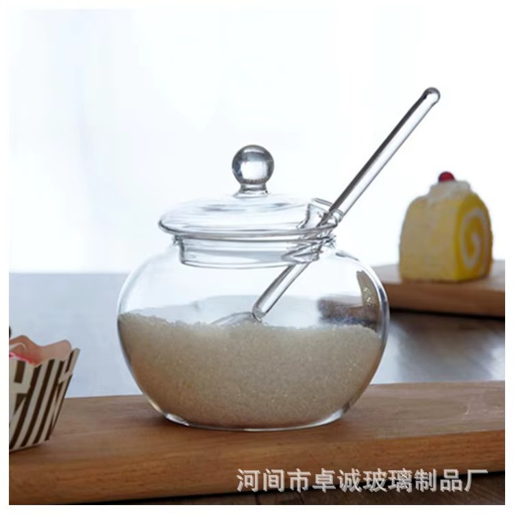 Sucre Transparent de 350ML avec couvercle, pot cuillère, pot en verre Transparent, récipient de stoc