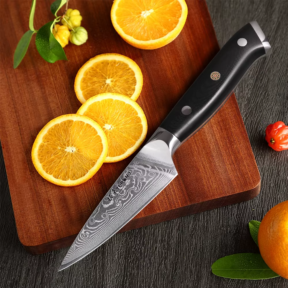 TURWHO 3.5 "couteau d'office professionnel en acier damas couteau de cuisine coupe de Chef épluchage