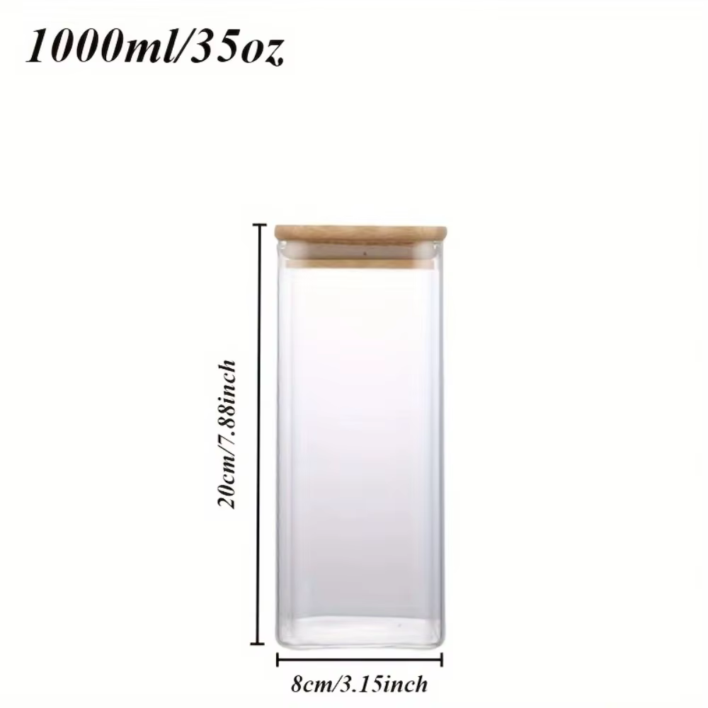 Pot de stockage des aliments en verre avec couvercle en bambou, pot de stockage de cuisine transpare