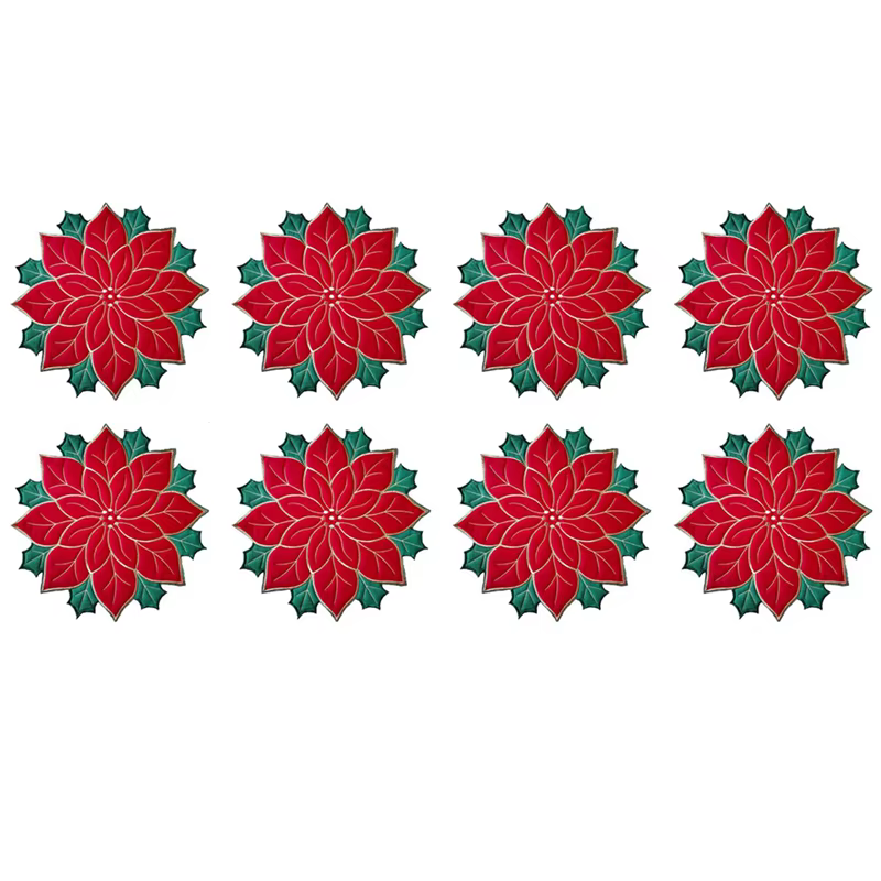 ABKW-8X vacances noël napperons brodés appliques Poinsettia napperons fleur de noël napperon A