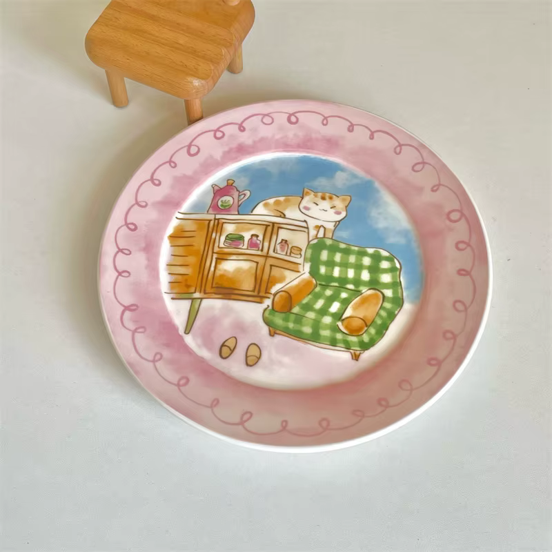 Assiette en céramique mignonne et ludique, style dessin animé, vaisselle coréenne hautement esthétiq