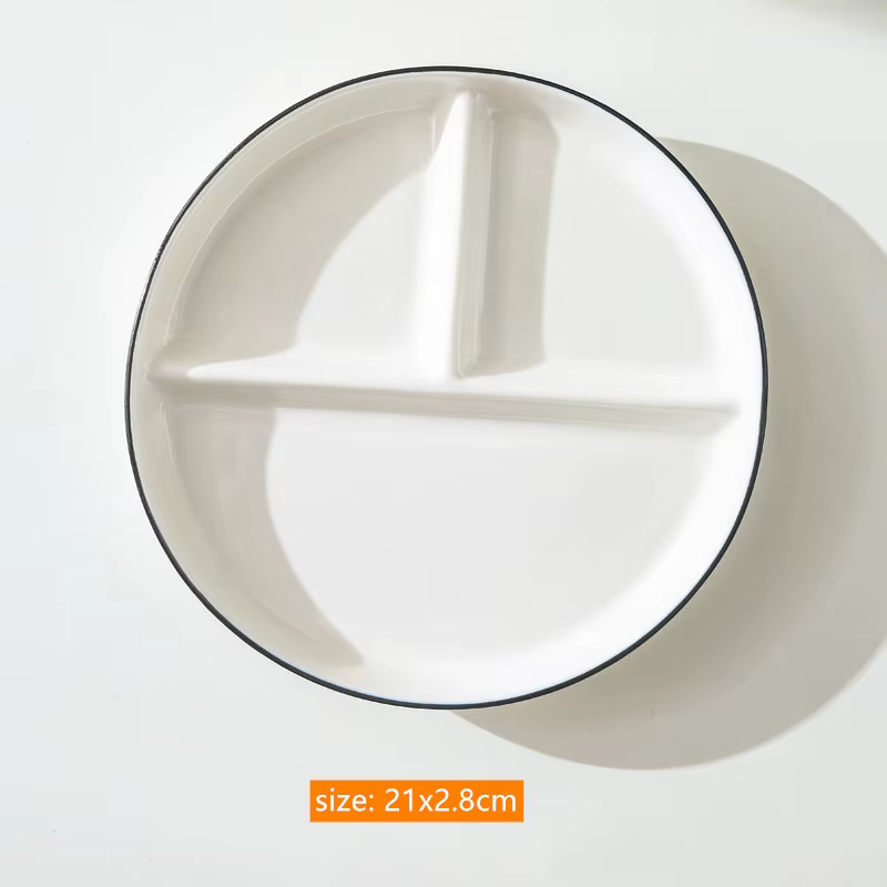 Assiette à dîner en céramique, assiette à trois grilles en porcelaine blanche, plats de petit déjeun