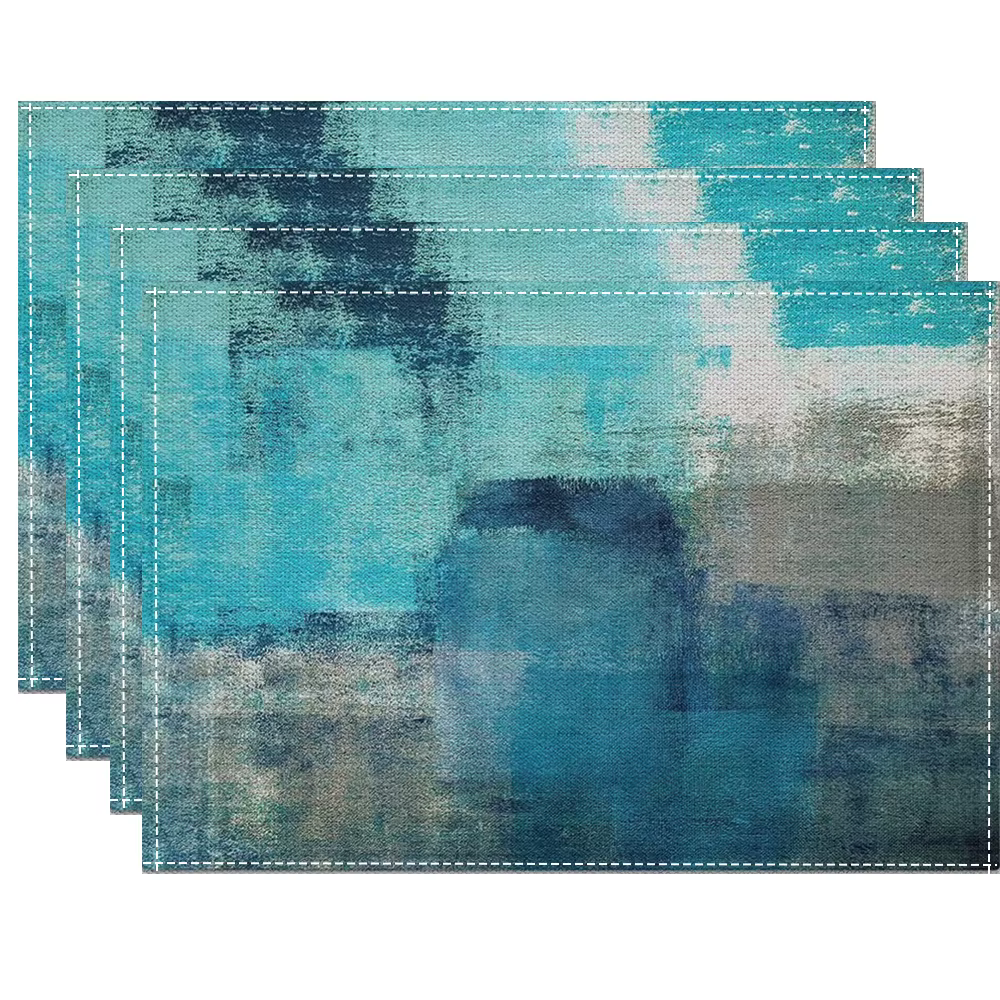 Napperons Teal & Blue en aquarelle, art abstrait moderne, décoration de table, impression artistique