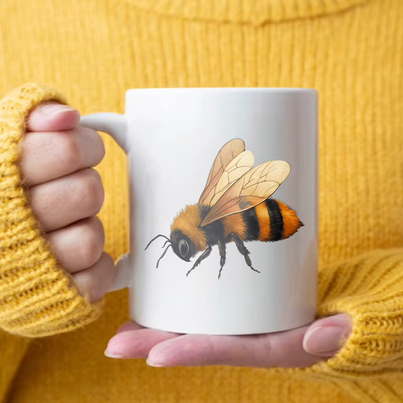 Tasse à café en céramique, motif abeille blanche et nid d'abeille, adaptée à la maison, au bureau et