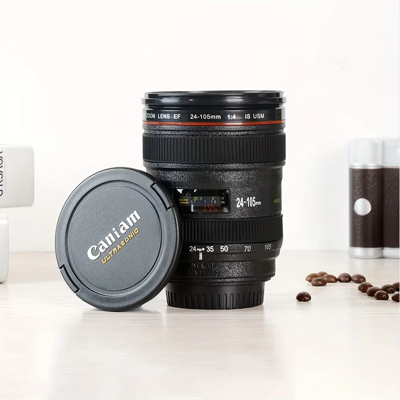 Tasse à café en acier inoxydable avec objectif d'appareil photo, tasse amusante pour la photographie