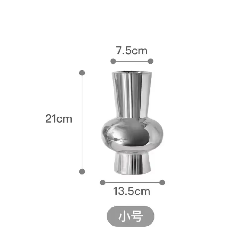 Vase à fleurs miroir argenté, bloc géométrique, en céramique plaqué argent, accessoires d'arrangemen