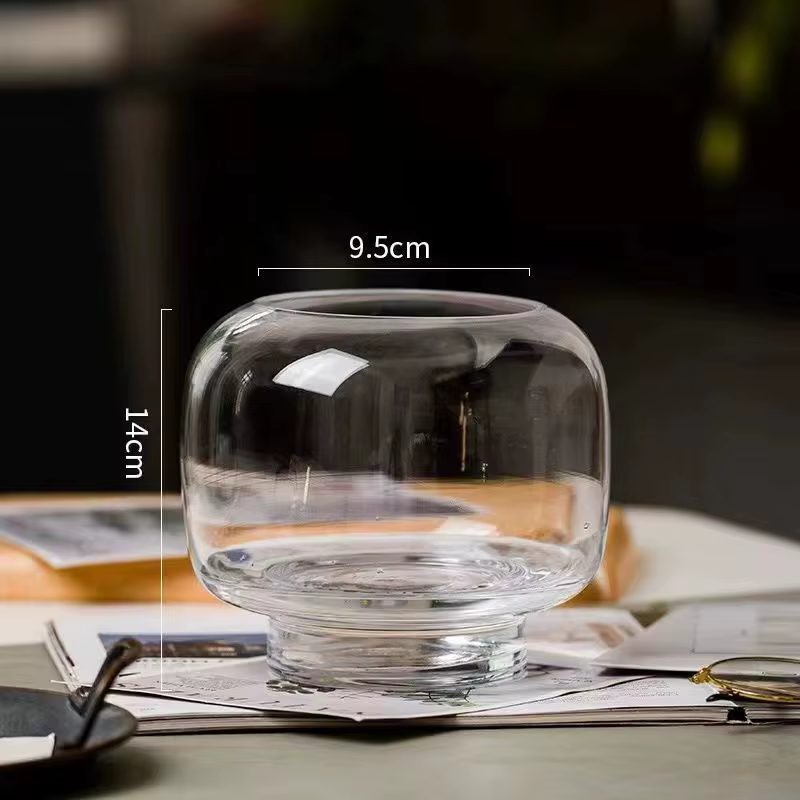 Vase en verre Transparent avec conception circulaire à grande bouche, Table à manger pour salon, Arr