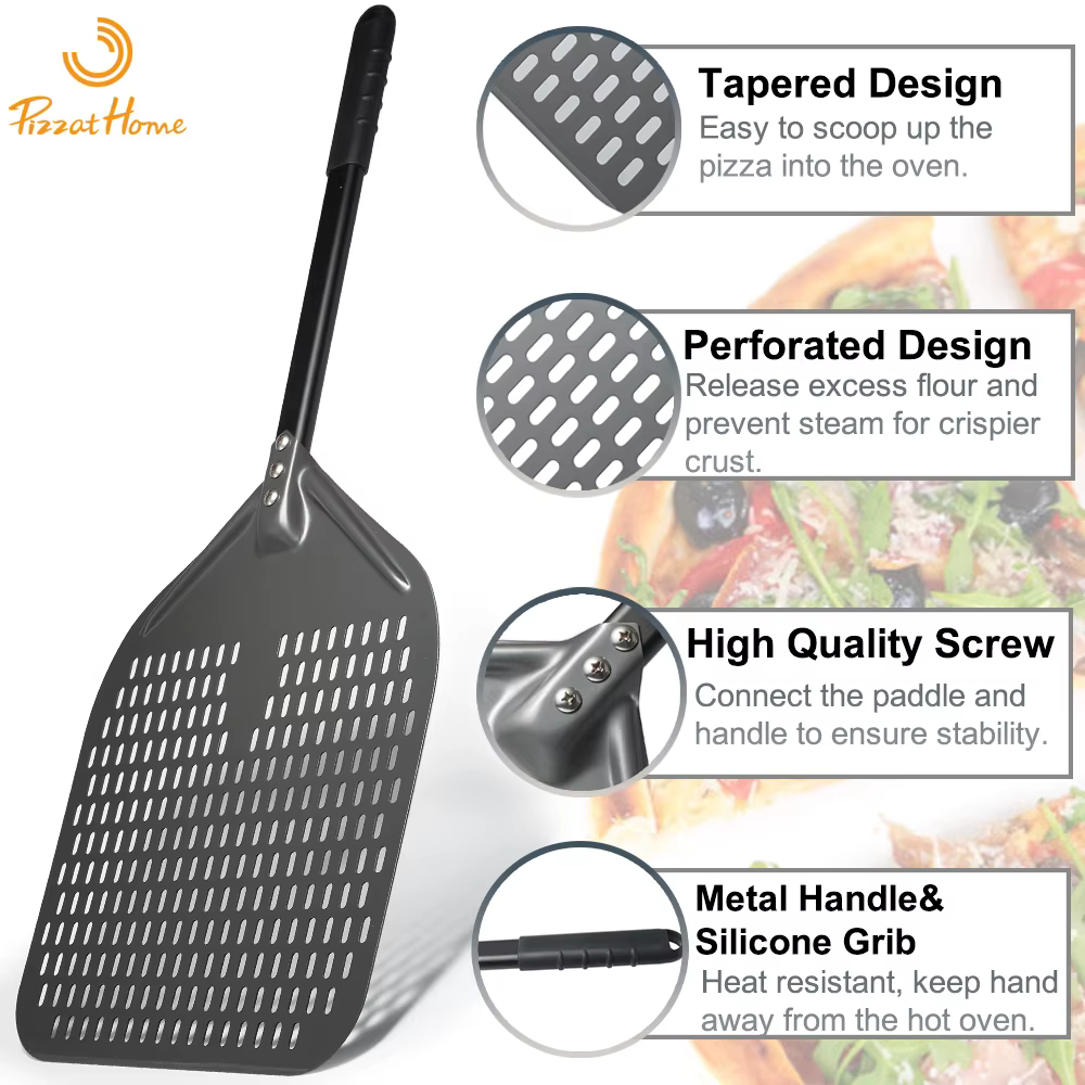 12 "duro anodisé perforé Pizza Peel Rectangle Pizza tournant pelle ensemble aluminium Pizza Peel Pad
