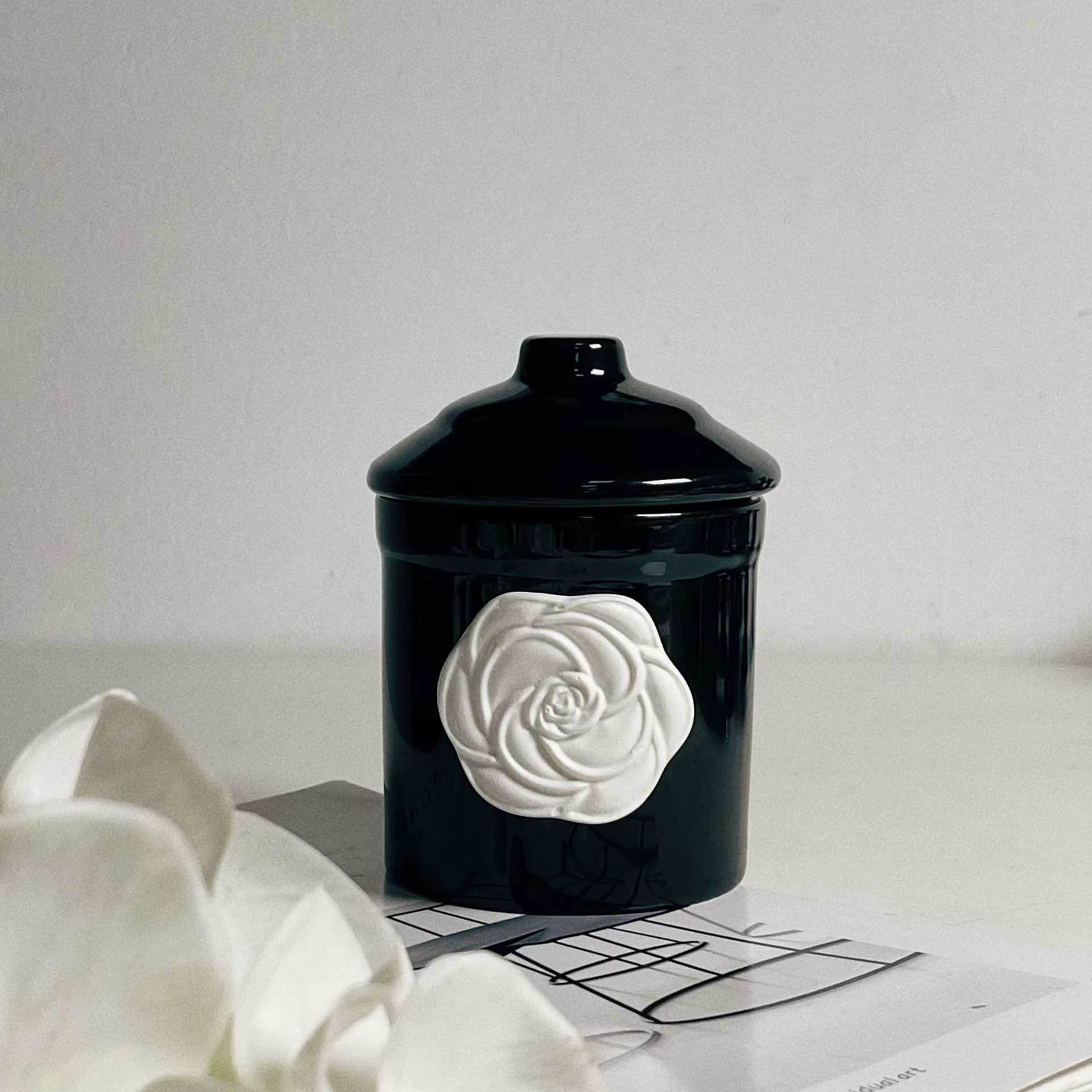 Tasse en céramique noire camélia française, tasse d'aromathérapie, tasses à café, décoration de la m