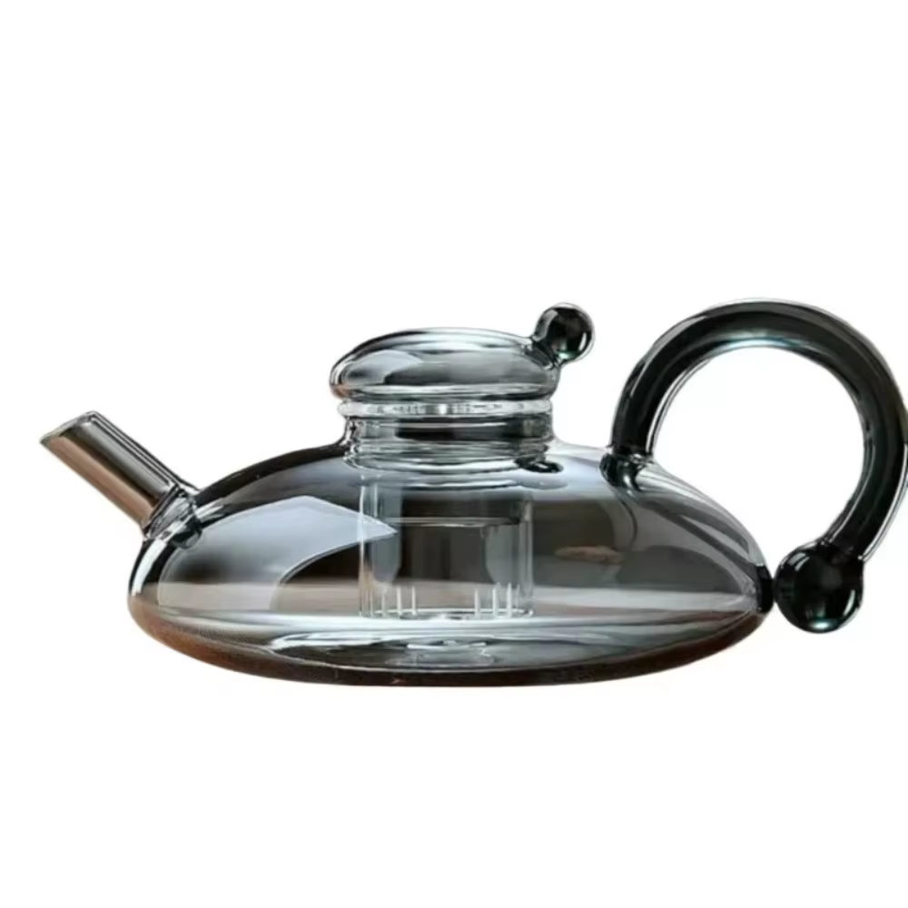 Théière en verre transparent avec infuseur, résistante à la chaleur pour le thé aux feuilles mobiles