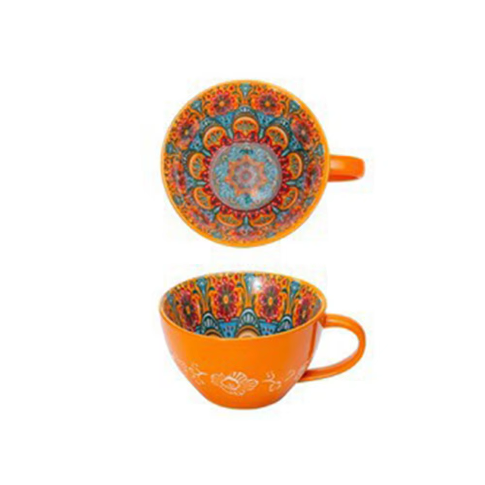 Tasse de petit déjeuner bohème en céramique créative, tasse à café à motif de fleur rétro, tasse à l