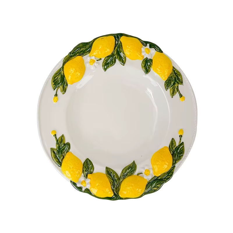 Assiette en céramique personnalisée de Style européen, assiette à citron en relief, couleur sous gla