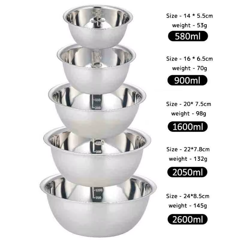 Ensemble de 5 bols en acier inoxydable, coordonnants, pour fouetter, salade, cuisson