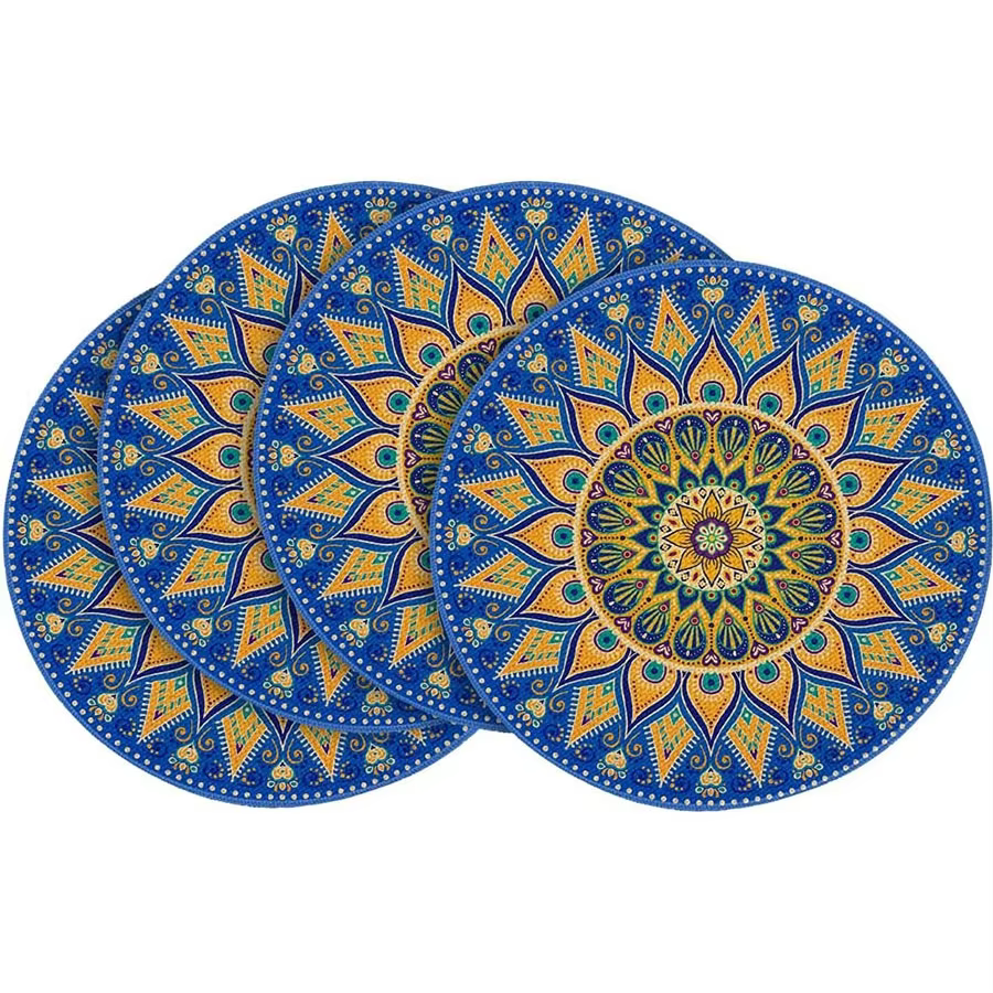 Ensemble de 4 sets de table ronds Mandala rouge, tapis de table de ferme de printemps saisonnier pou