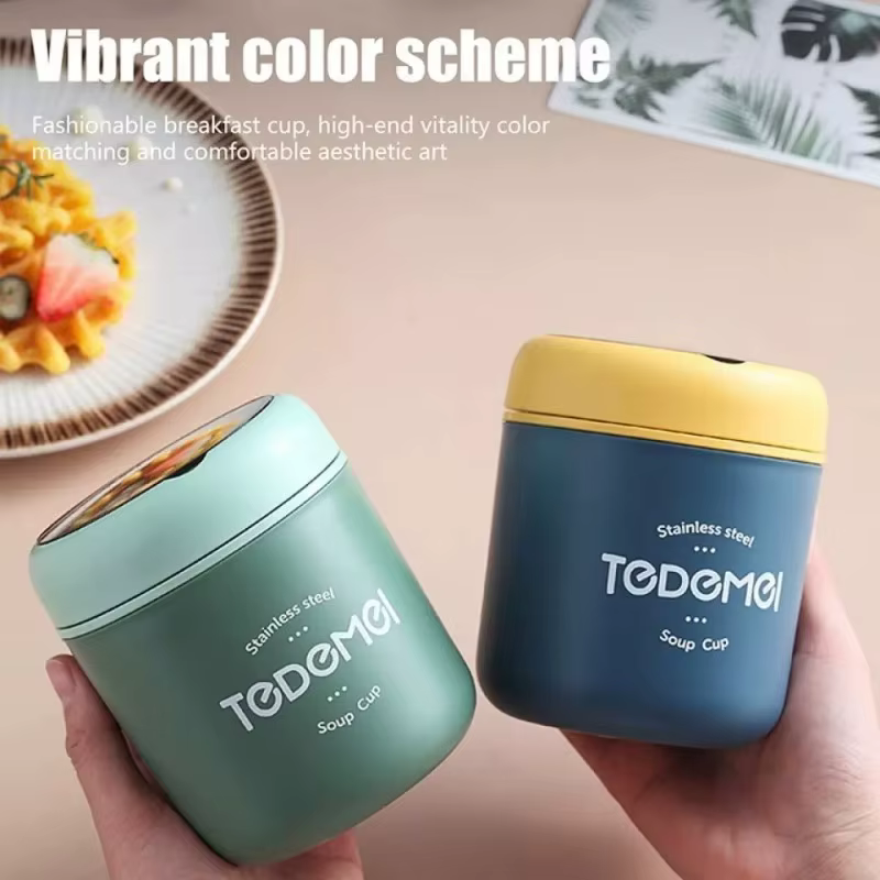 Boîte à déjeuner en acier inoxydable de 510ml, avec cuillère, récipient alimentaire thermique, tasse