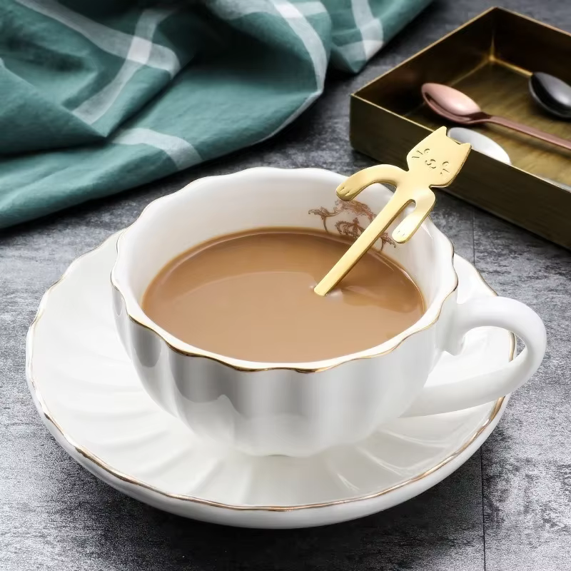 Cuillère à café en acier inoxydable, joli cuillère à café en forme de chat mignon, cuillère à Desser